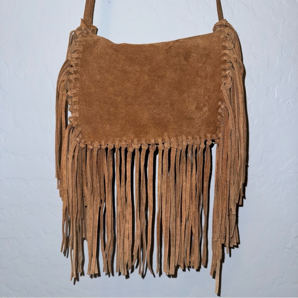 Zara Tan Suede Crossbody Bag with Fringe
